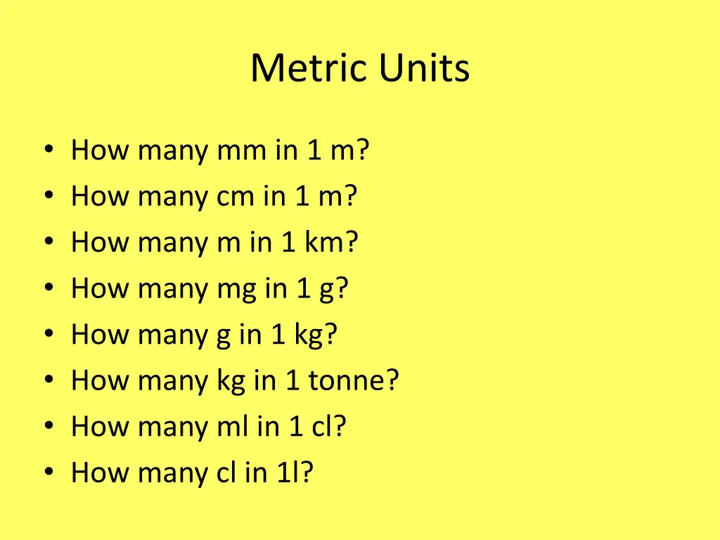 metric units