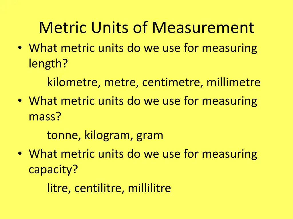 metric units of measurement what metric units