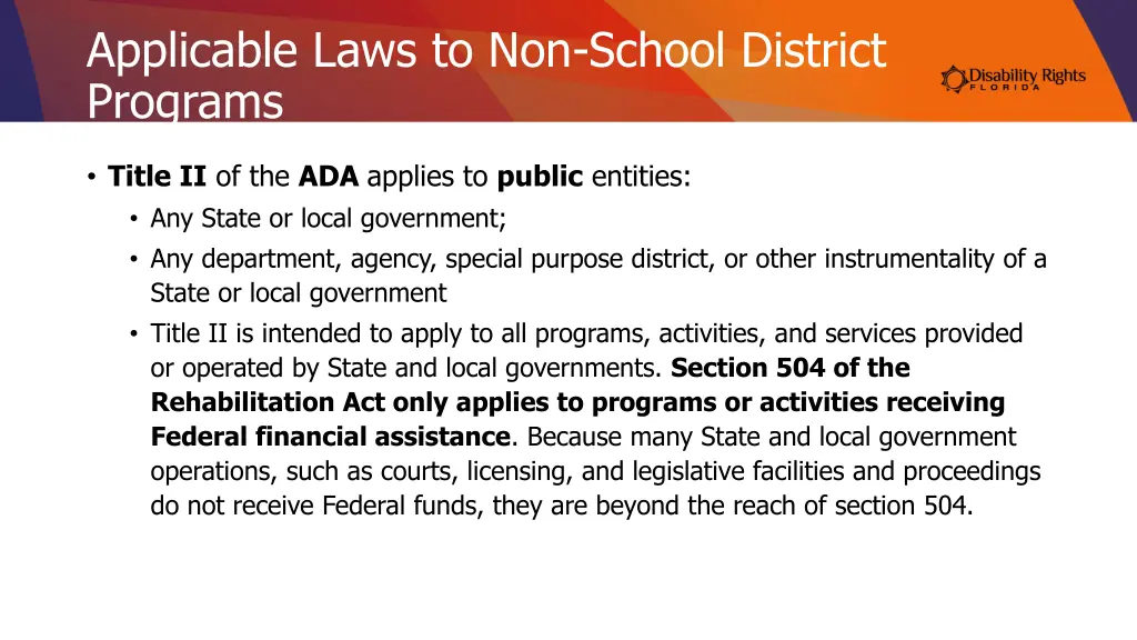 applicable laws to non school district programs