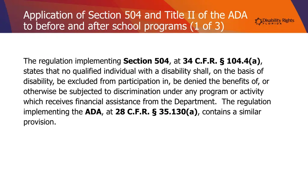 application of section 504 and title