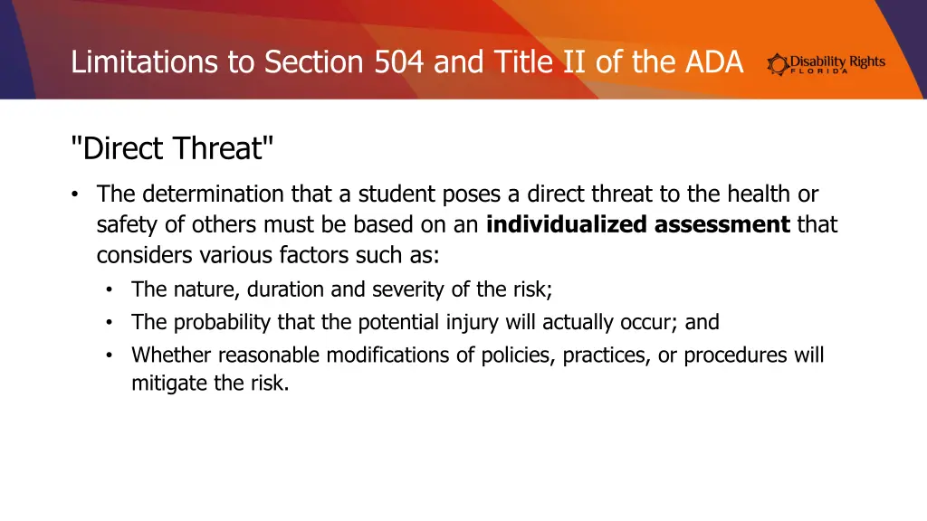 limitations to section 504 and title ii of the ada