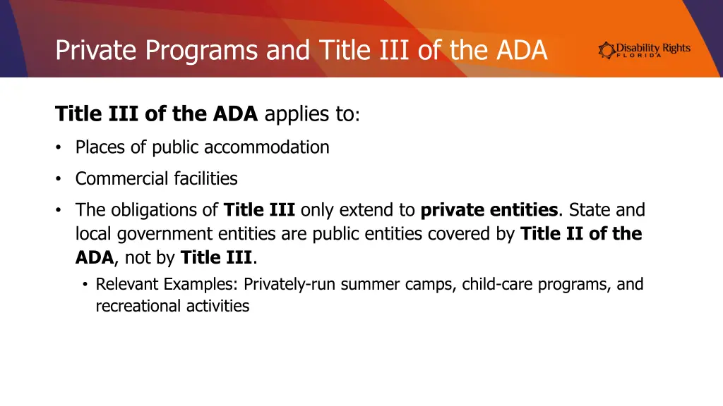 private programs and title iii of the ada