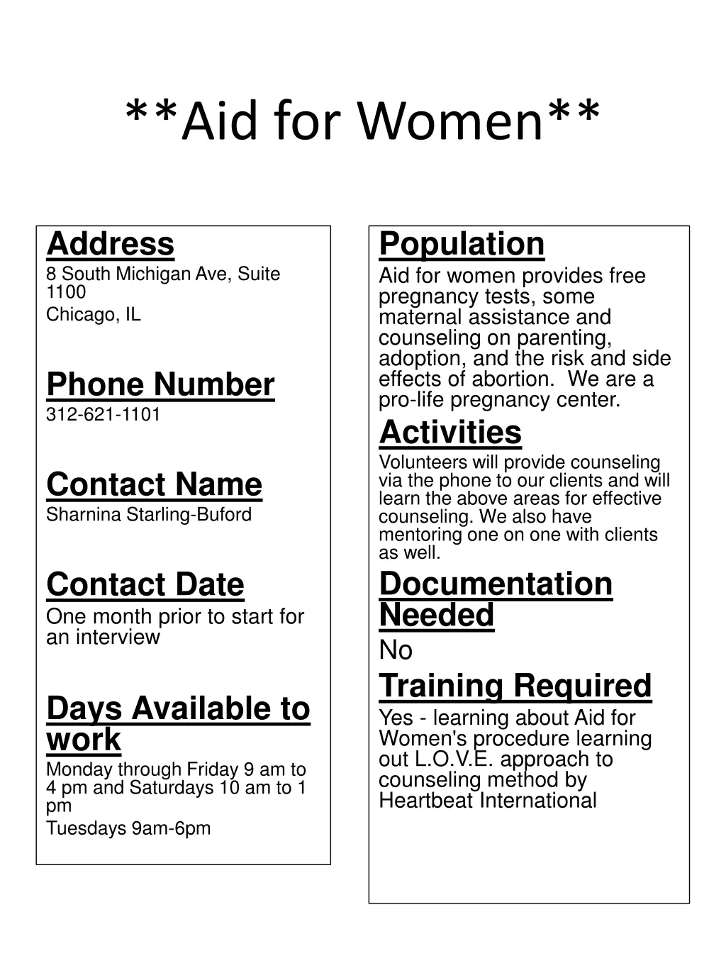 aid for women