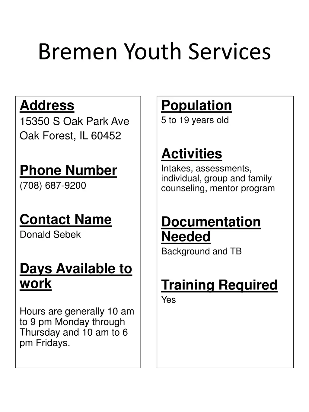 bremen youth services