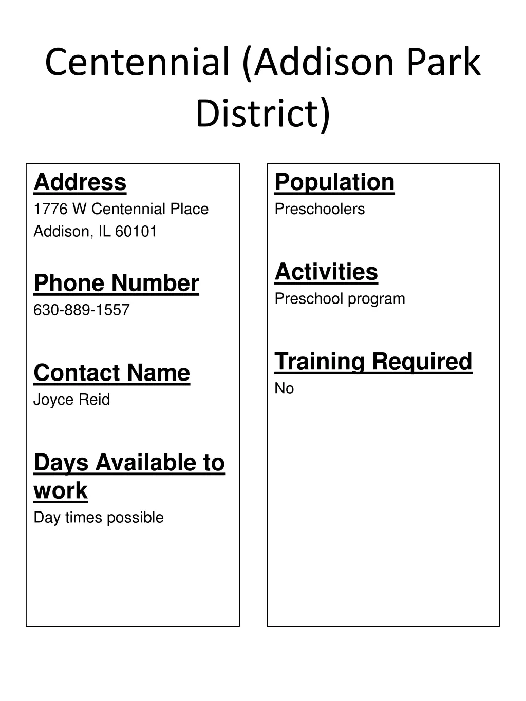 centennial addison park district