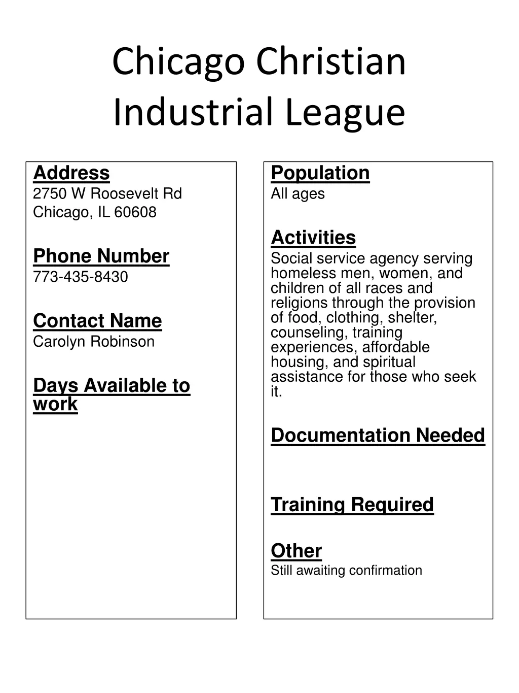 chicago christian industrial league