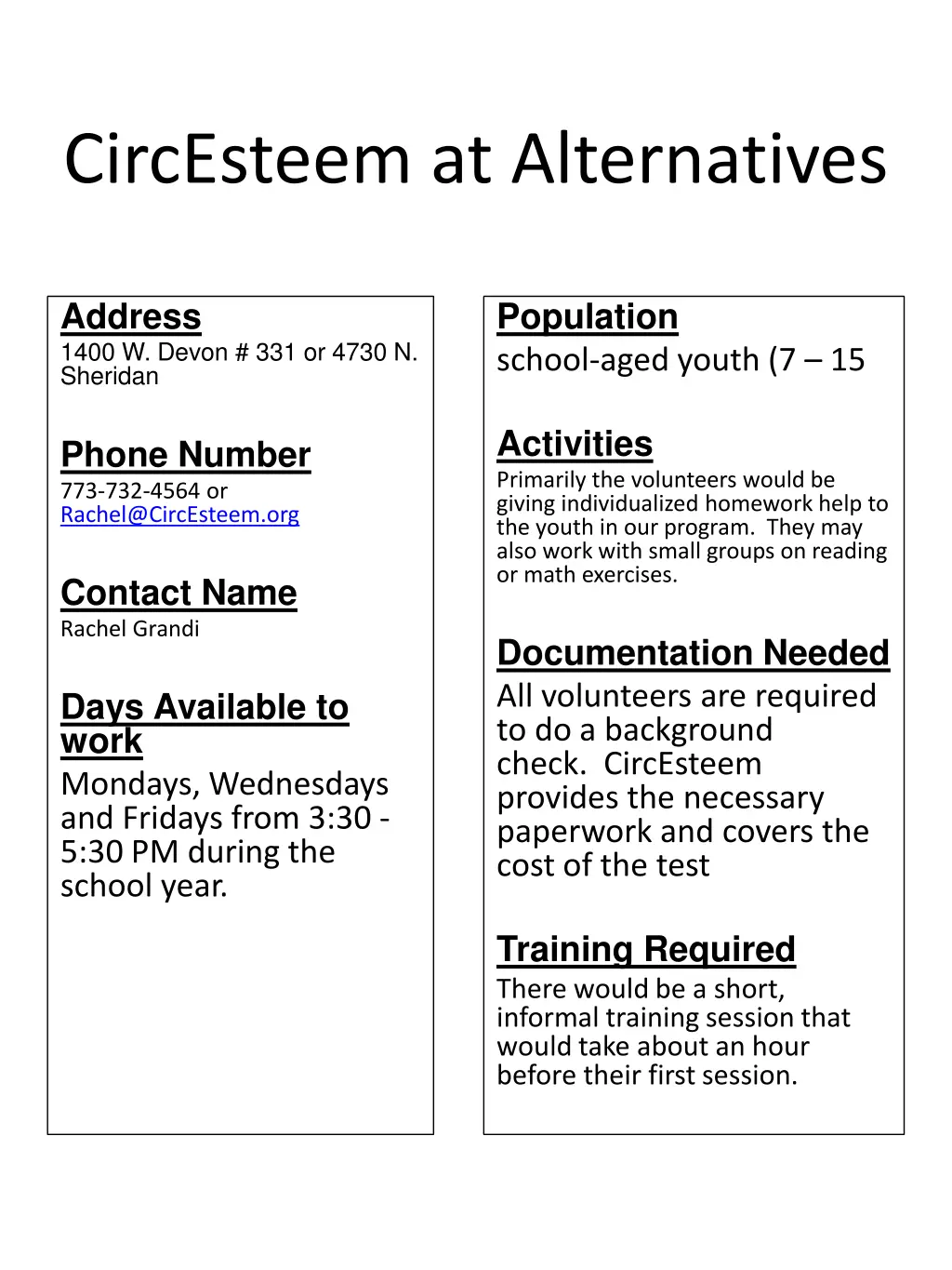 circesteem at alternatives