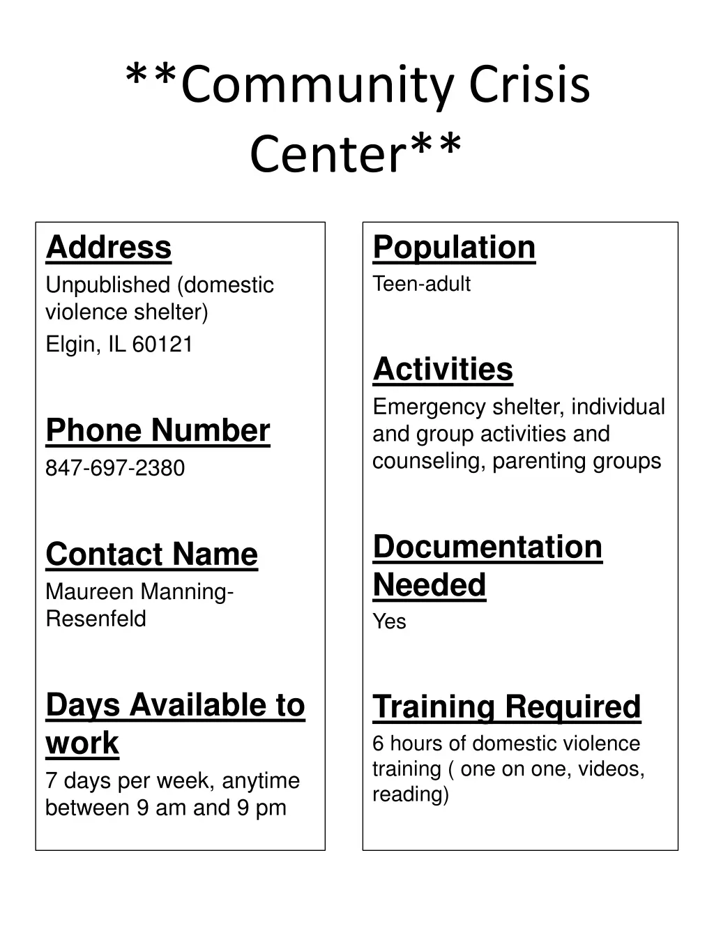 community crisis center