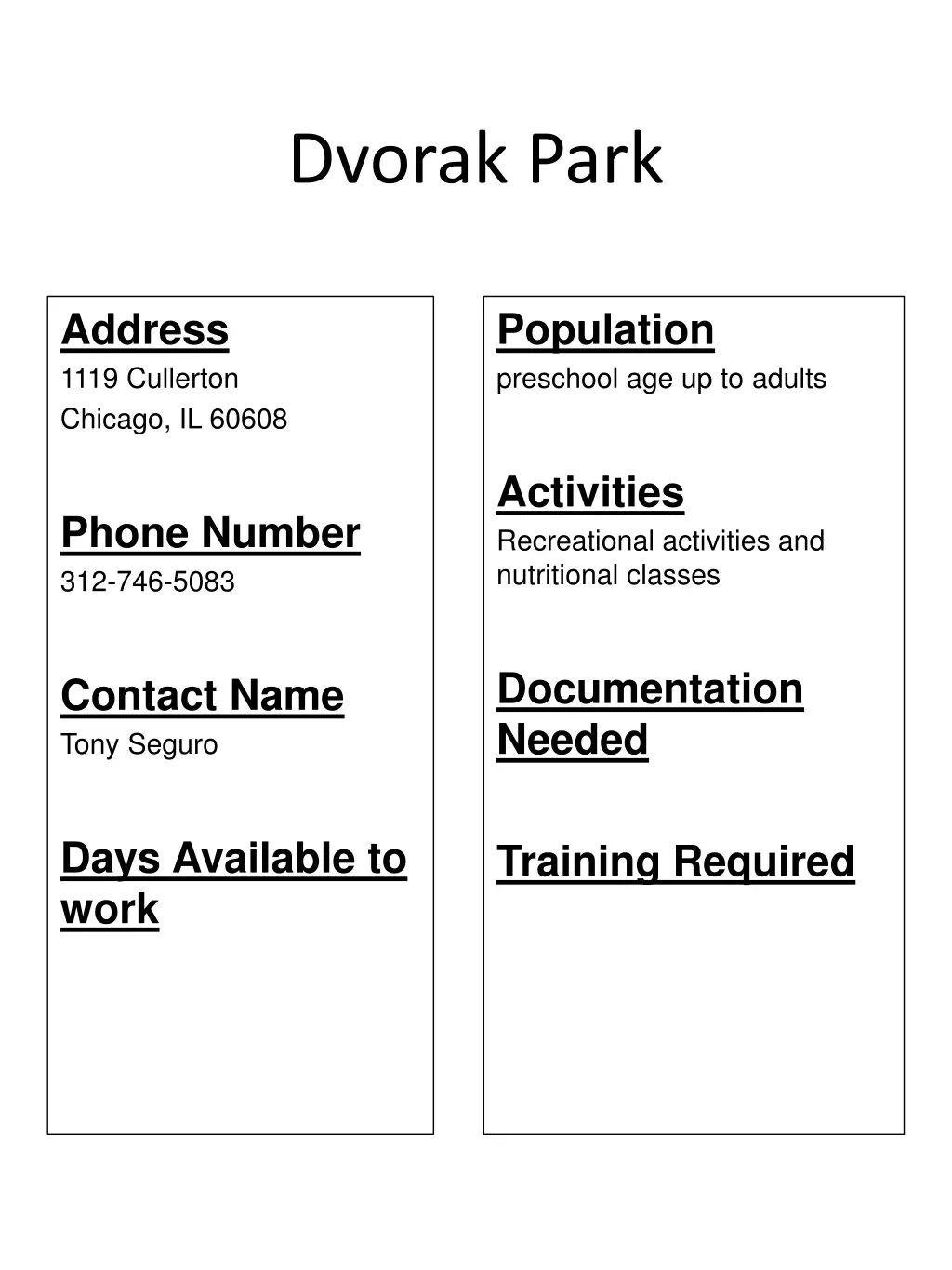 dvorak park