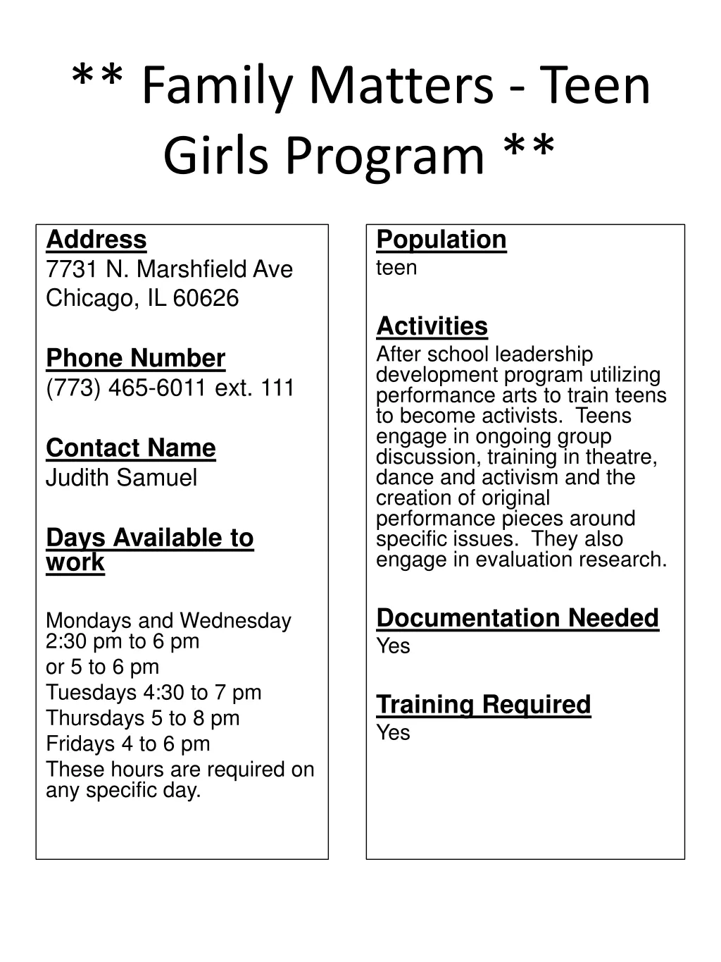 family matters teen girls program