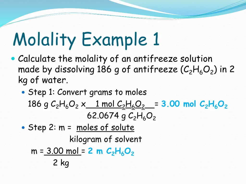 molality example 1 calculate the molality