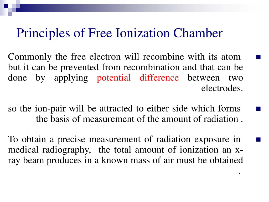 principles of free ionization chamber