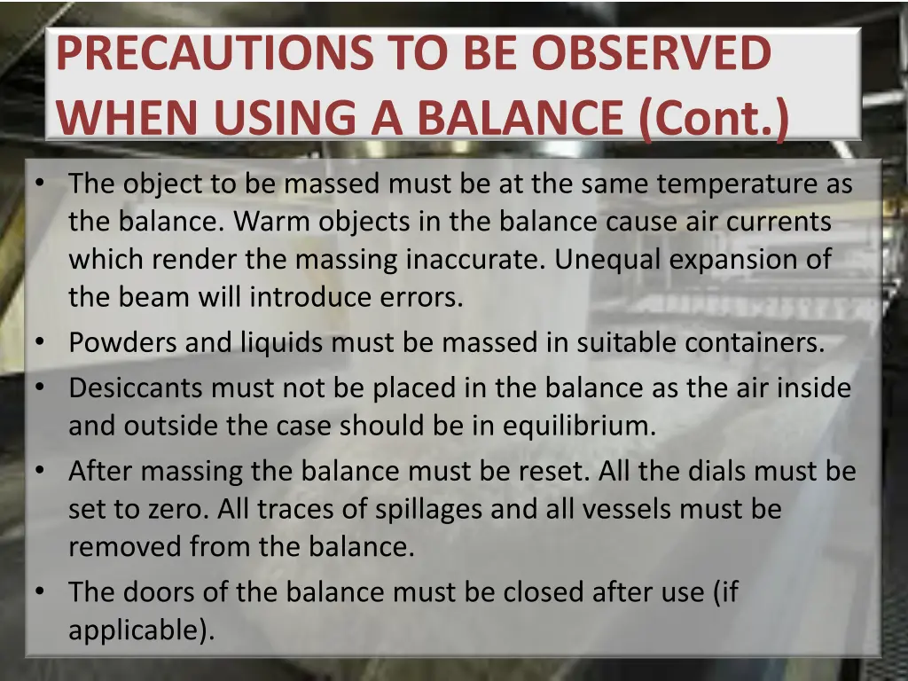 precautions to be observed when using a balance 2