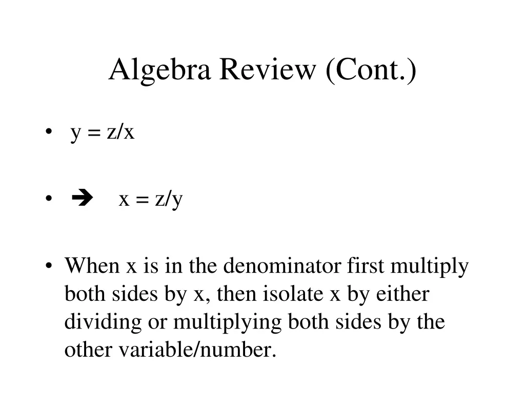 algebra review cont 1