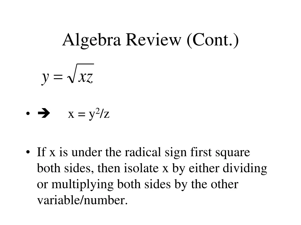 algebra review cont 2