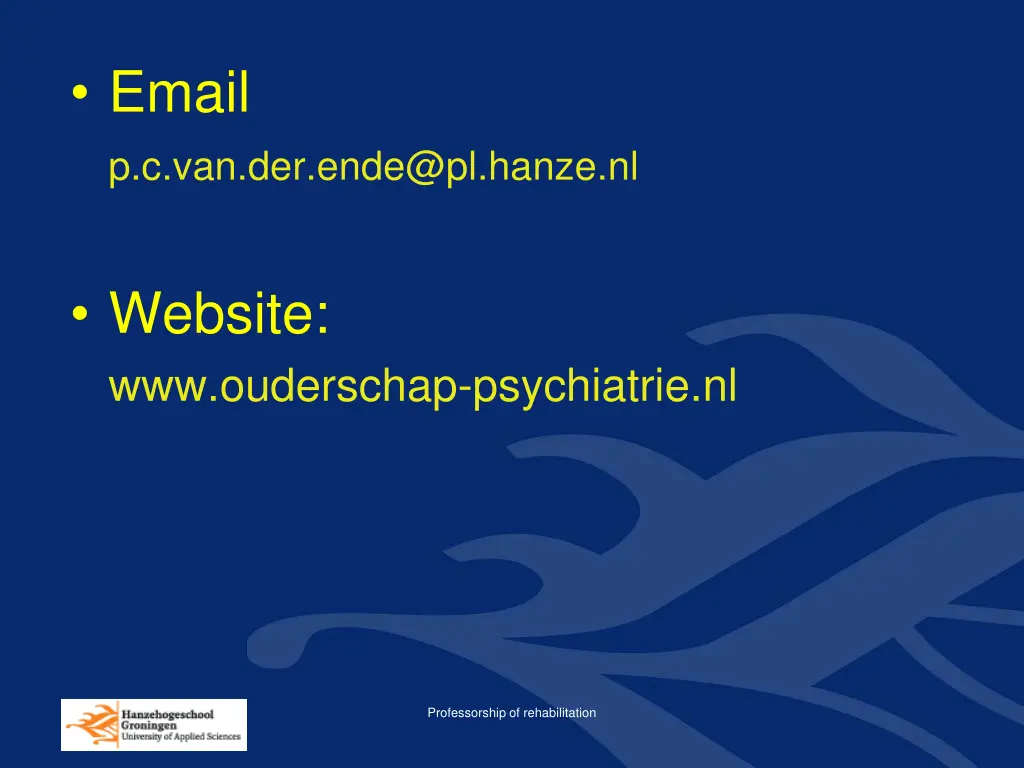 email p c van der ende@pl hanze nl