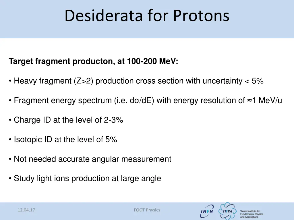 desiderata for protons