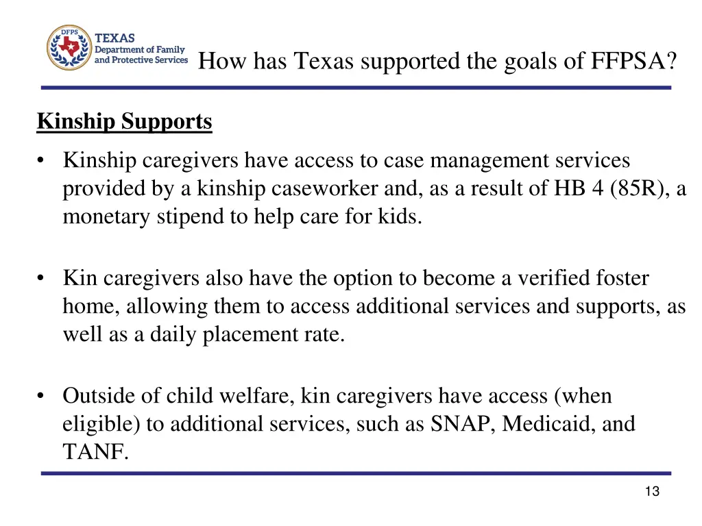 how has texas supported the goals of ffpsa 1