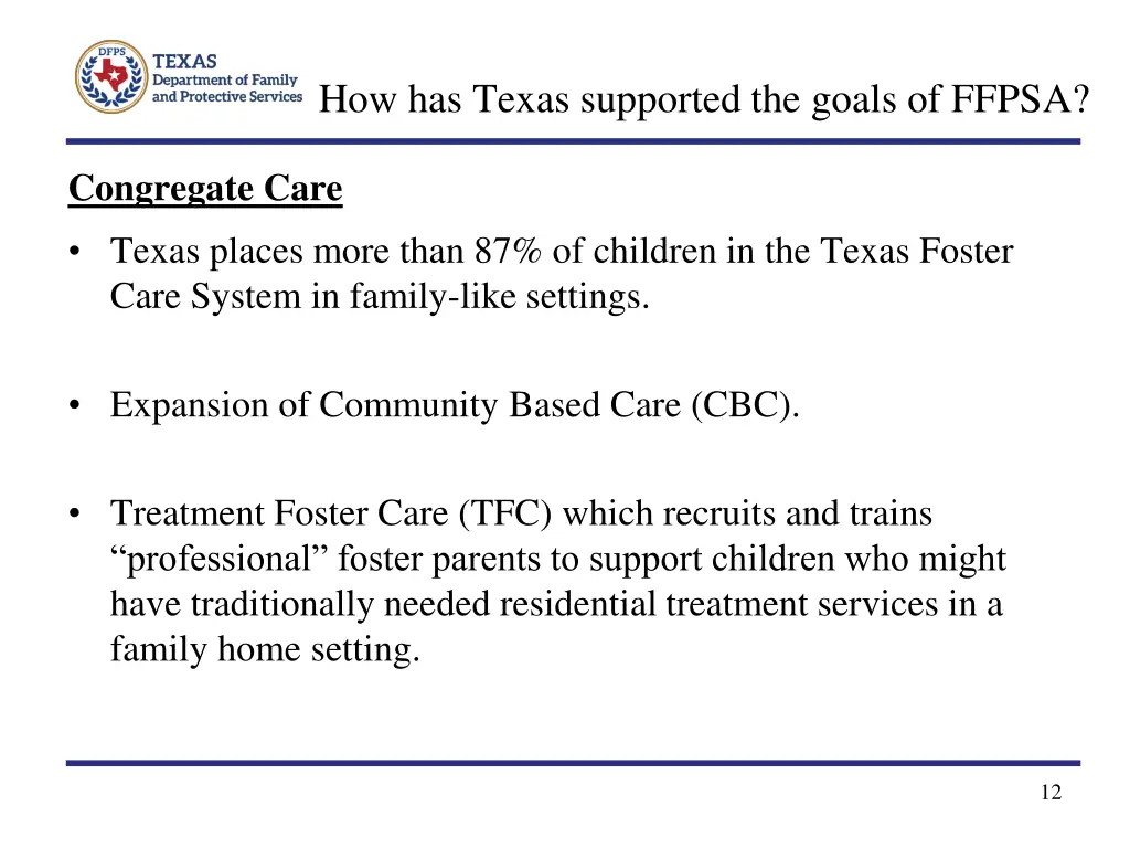 how has texas supported the goals of ffpsa