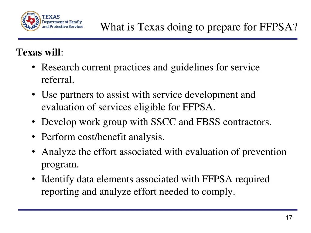 what is texas doing to prepare for ffpsa 1