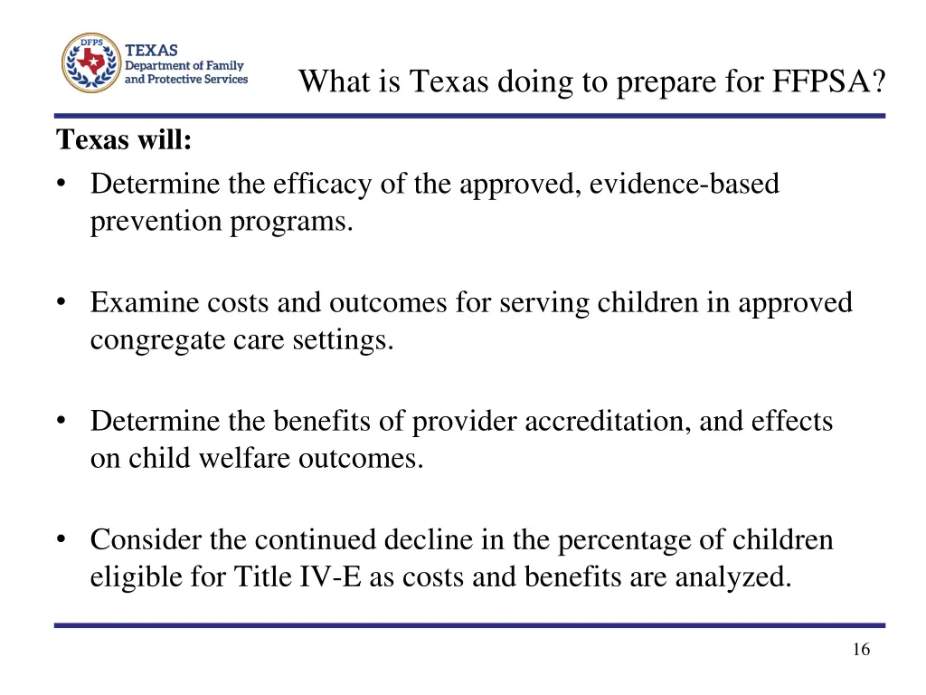 what is texas doing to prepare for ffpsa