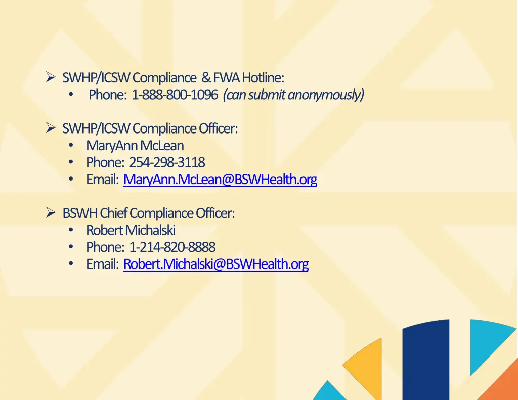 swhp icsw compliance fwa hotline phone