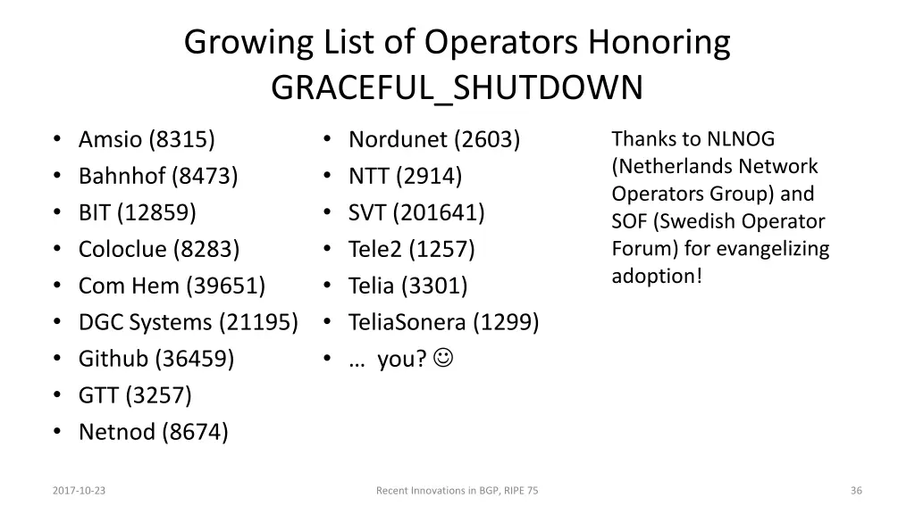 growing list of operators honoring graceful