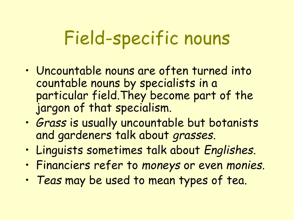 field specific nouns