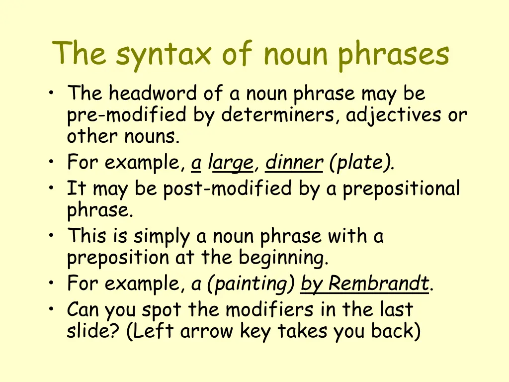 the syntax of noun phrases the headword of a noun