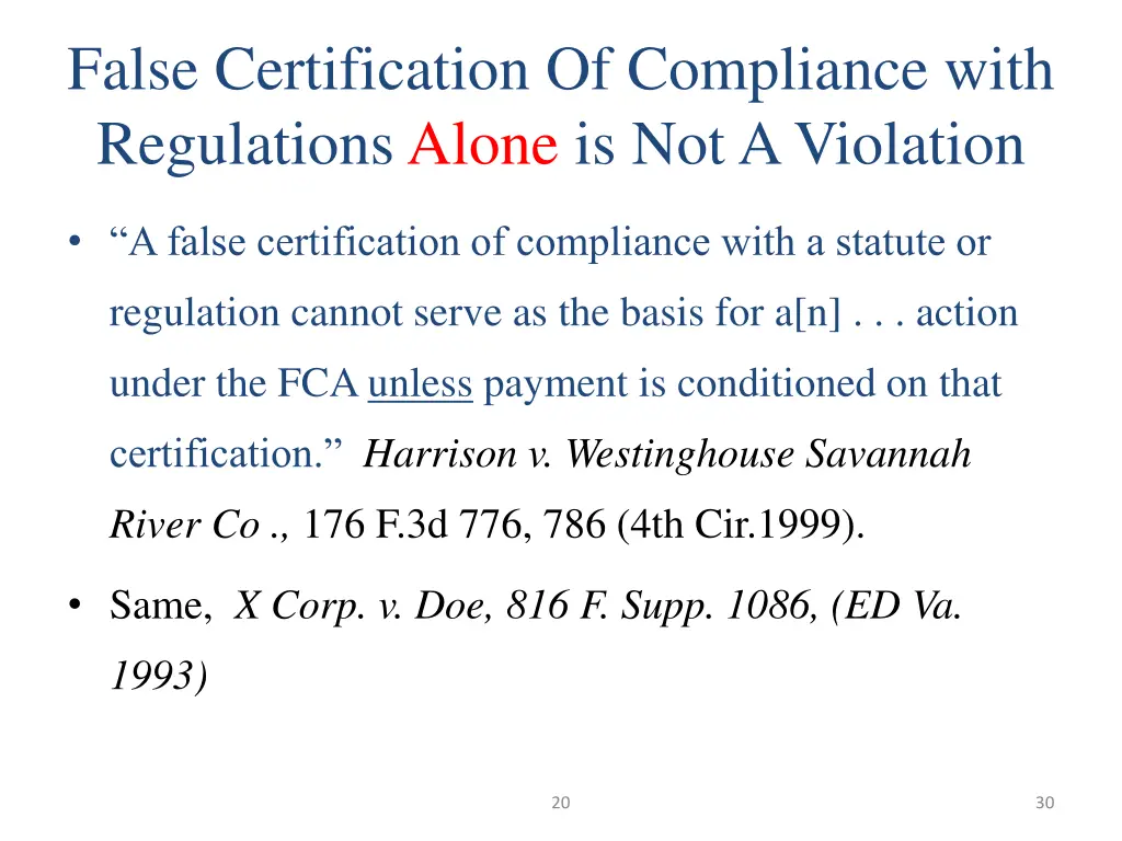 false certification of compliance with