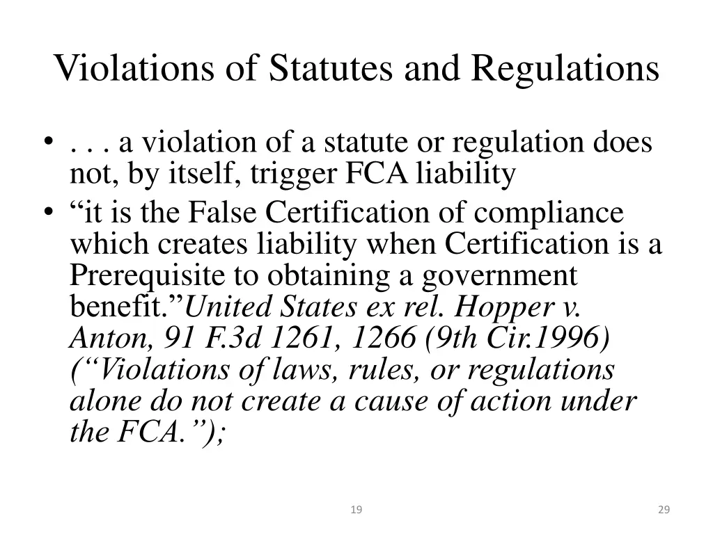 violations of statutes and regulations