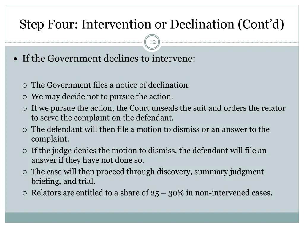 step four intervention or declination cont d