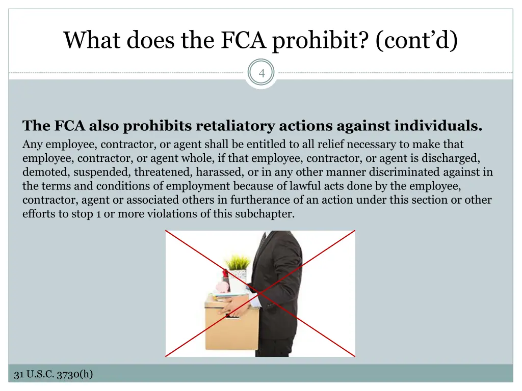 what does the fca prohibit cont d