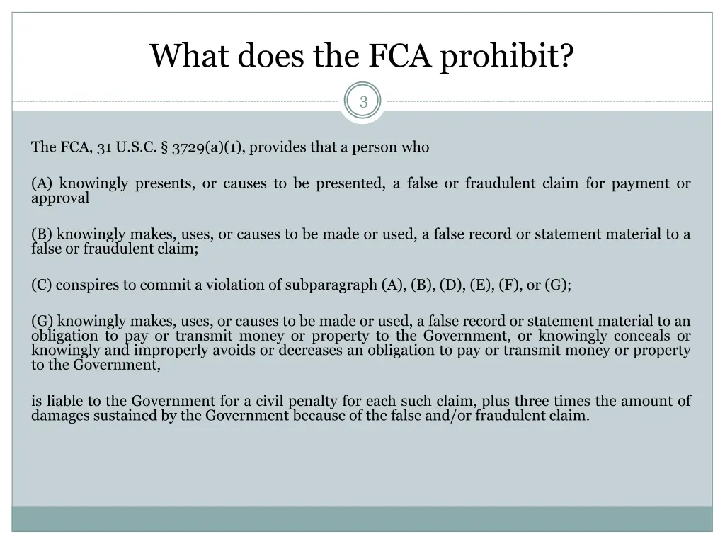 what does the fca prohibit