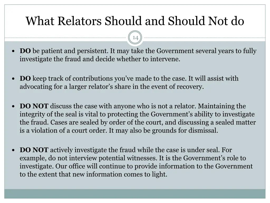 what relators should and should not do