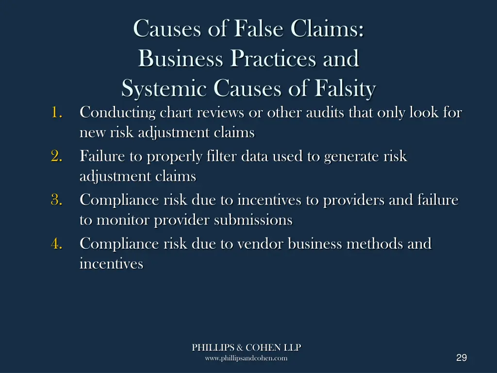 causes of false claims business practices