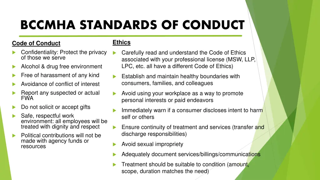 bccmha standards of conduct