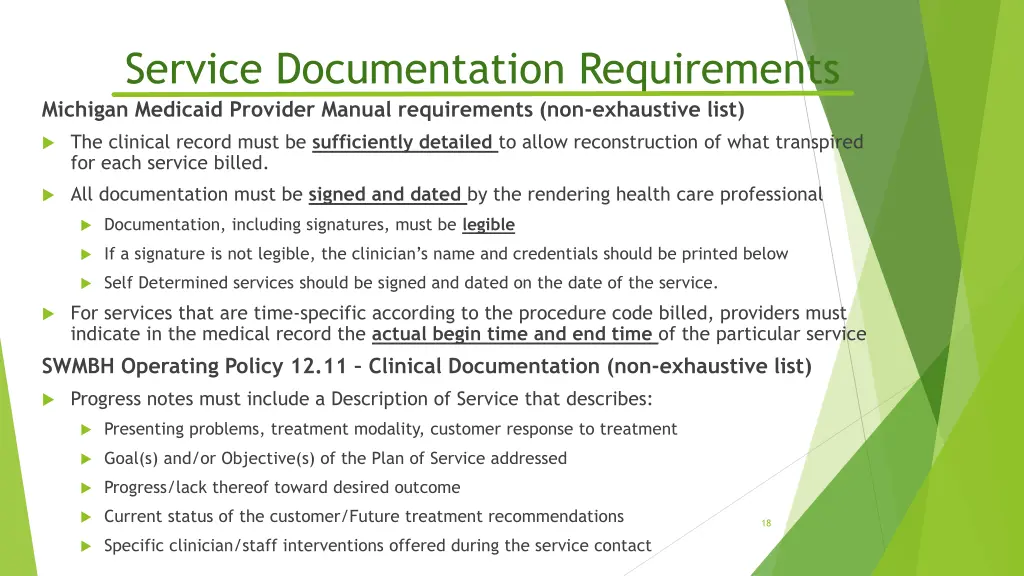 service documentation requirements michigan