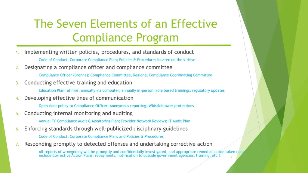 the seven elements of an effective compliance