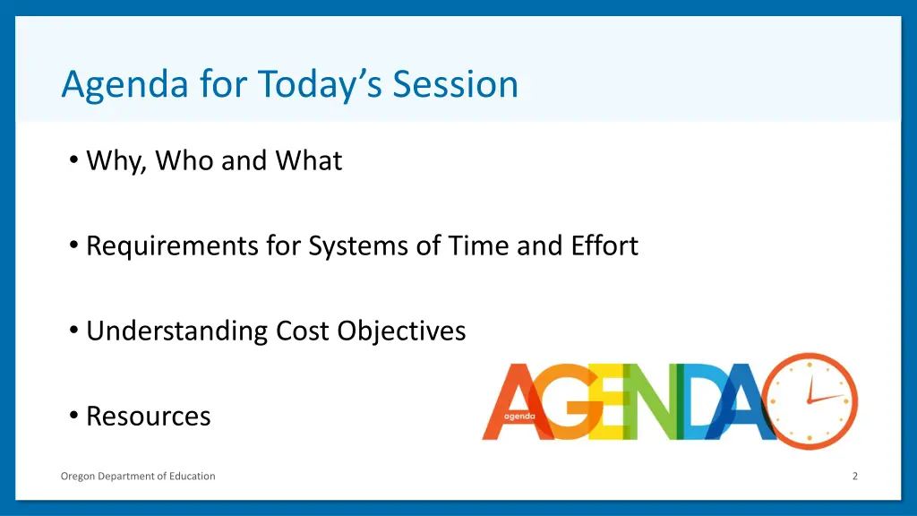 agenda for today s session