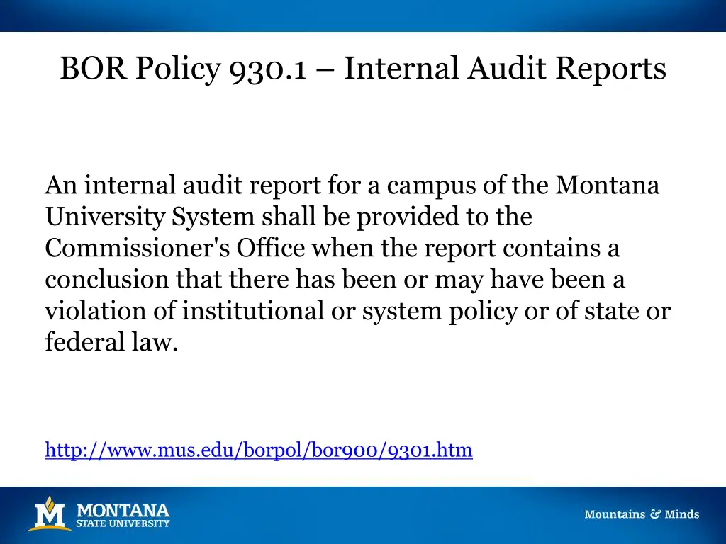 bor policy 930 1 internal audit reports