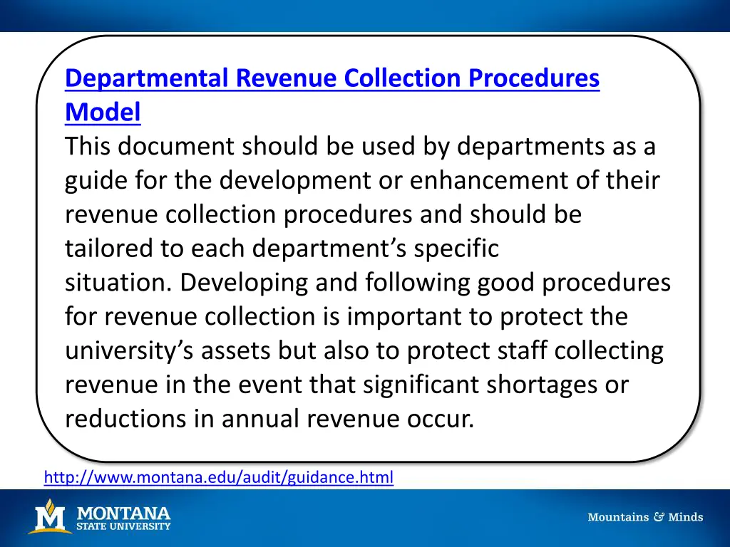 departmental revenue collection procedures model