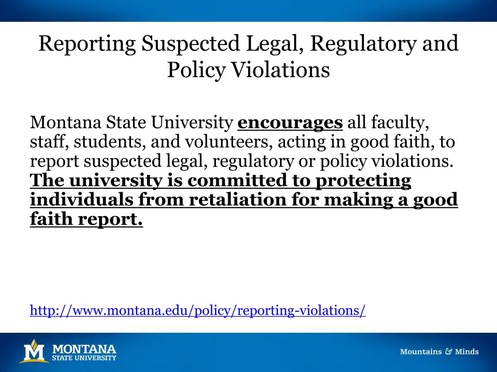 reporting suspected legal regulatory and policy