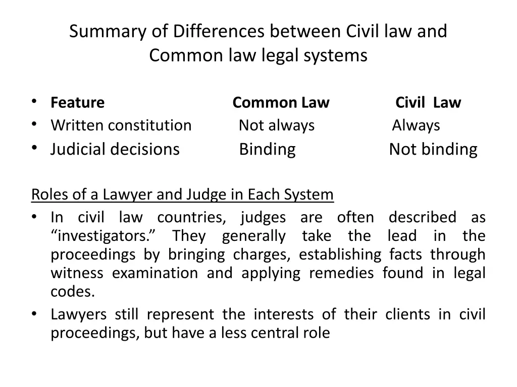 summary of differences between civil