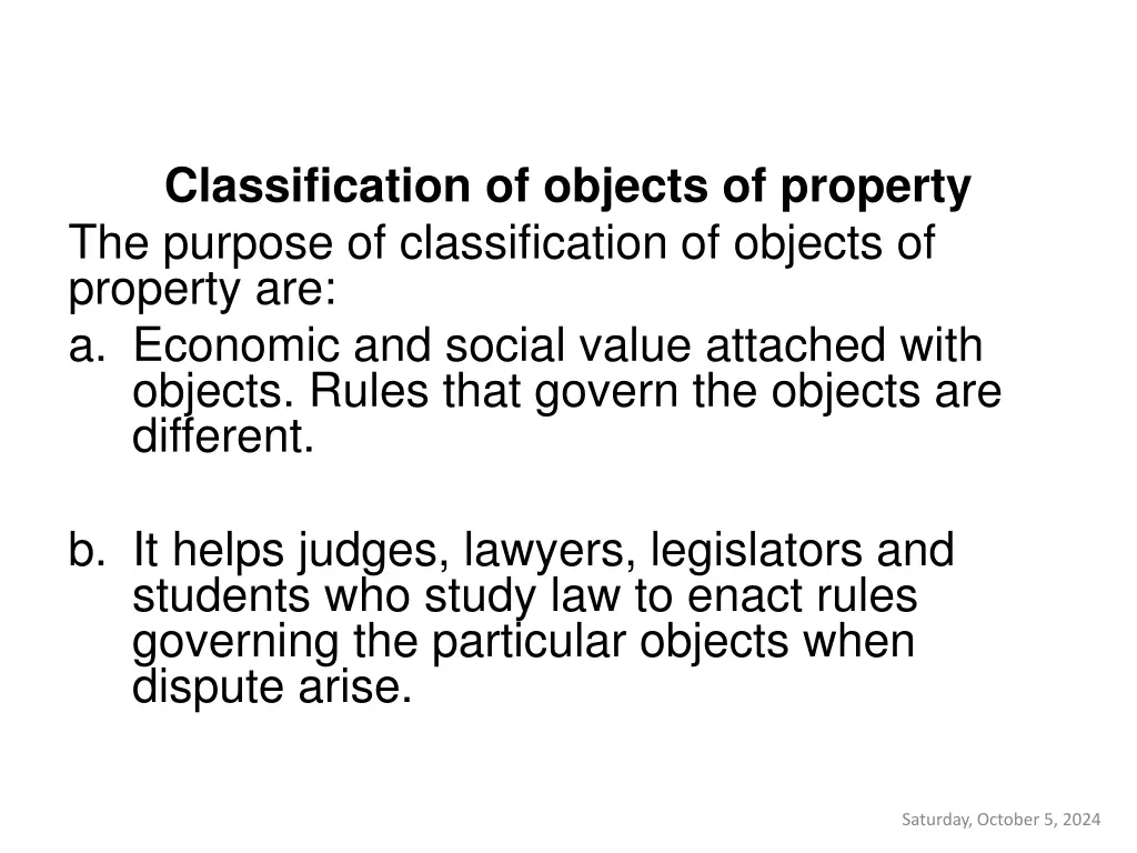 classification of objects of property the purpose