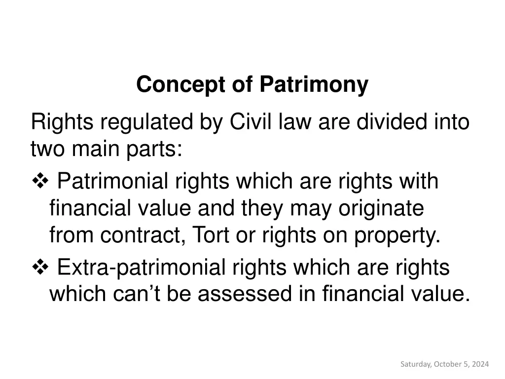 concept of patrimony rights regulated by civil