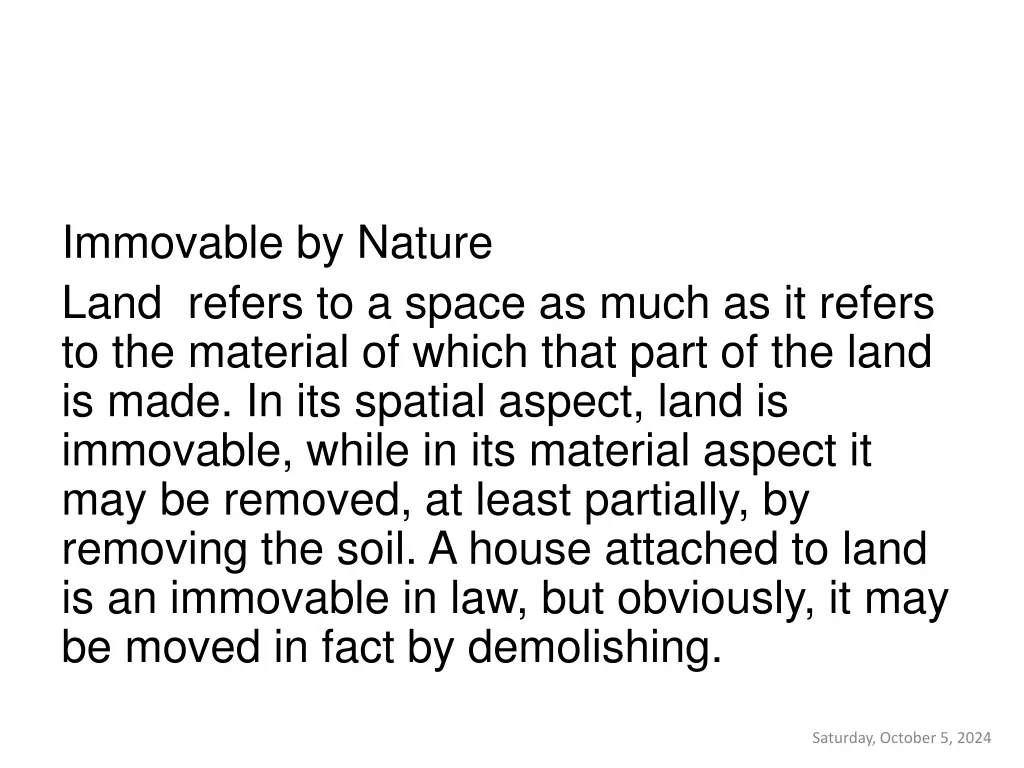 immovable by nature land refers to a space