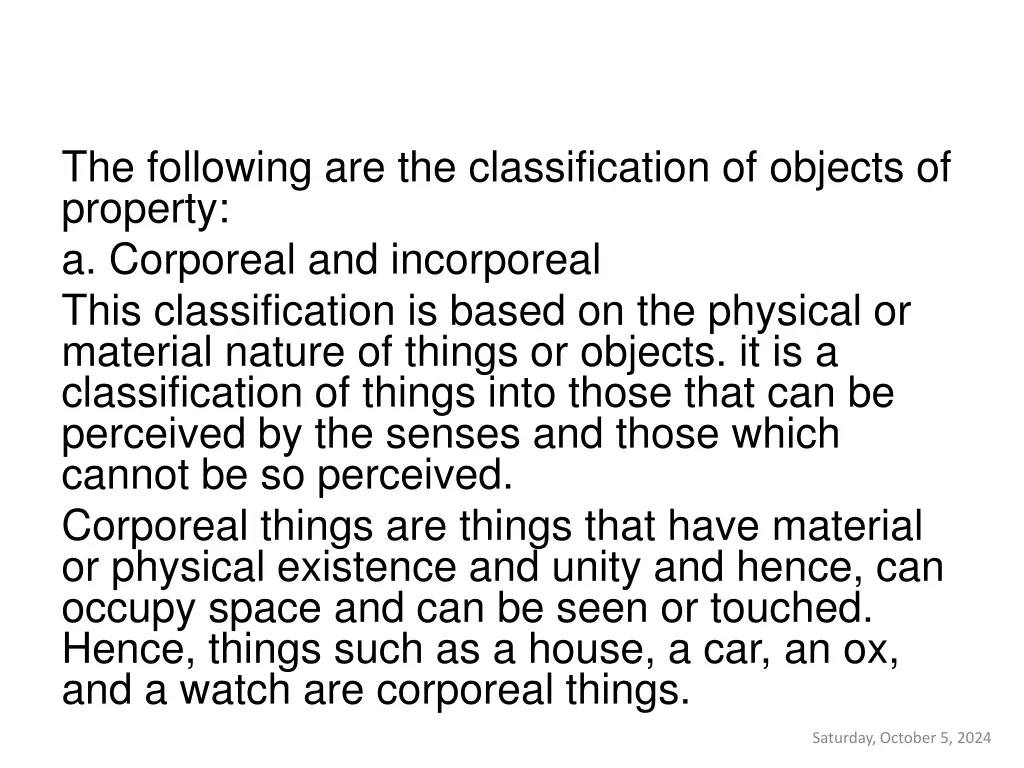 the following are the classification of objects