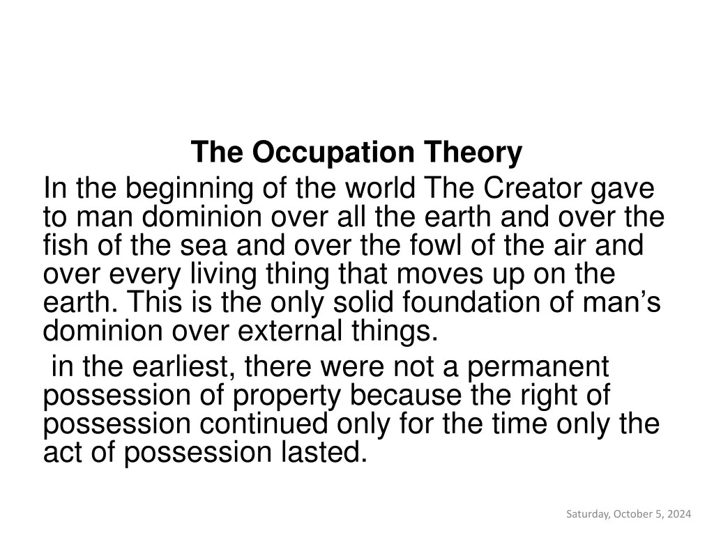 the occupation theory in the beginning