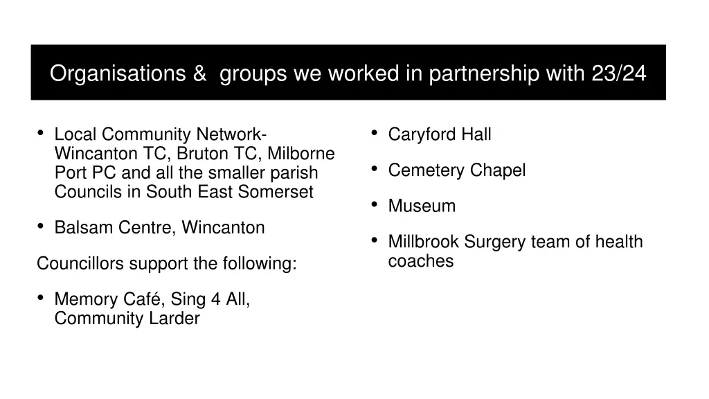 organisations groups we worked in partnership